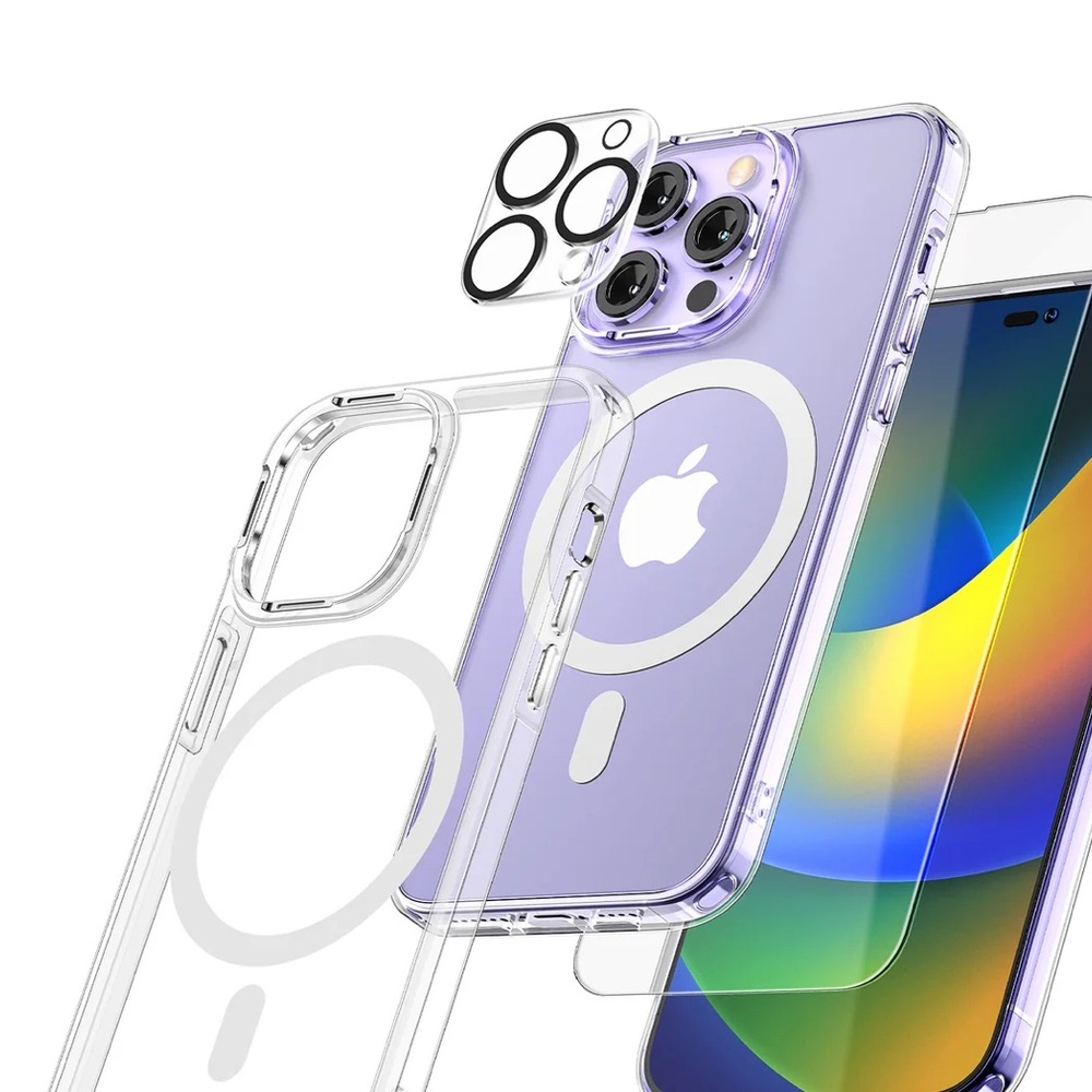 TAURI IPHONE 14 PRO (5 IN 1) PROTECTION Magnetic Case-Clear